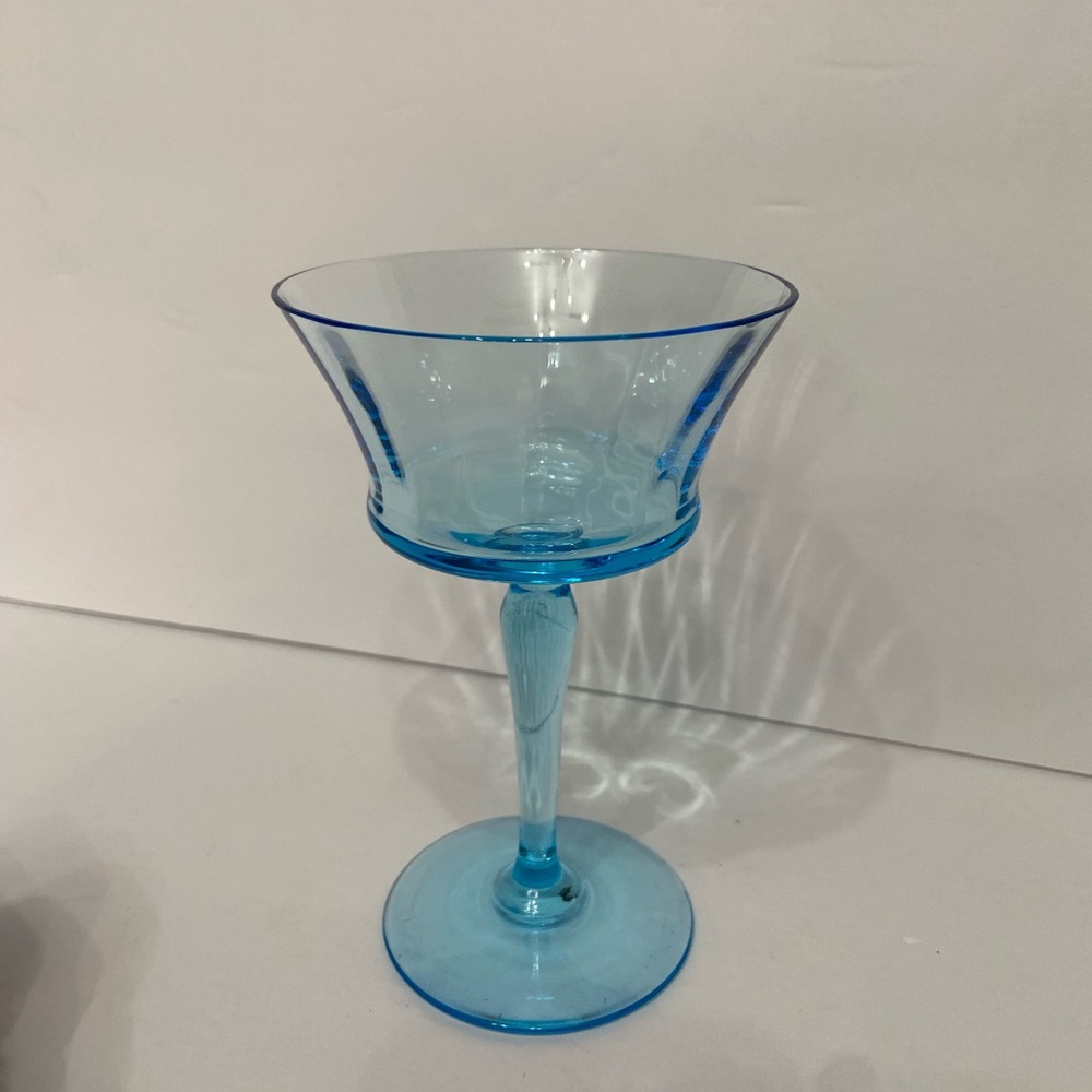 Crystal Blue Turquoise Tall Sherbet Glass Feminine Quite Luxury - Picture 5 of 13